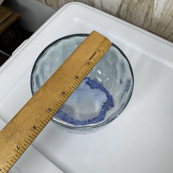 Hand Blown Glass Canister Mexico with lid Blue Rim Biscuit Cookie Jar 6”x4” Farm - Picture 14 of 16